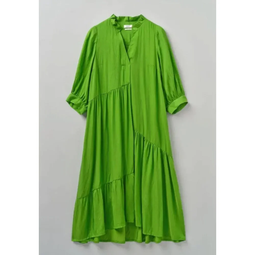 Toast Tiered Crinkle Twill Dress Spruce Green Midi Asymmetric Oversized Medium - Picture 5 of 14